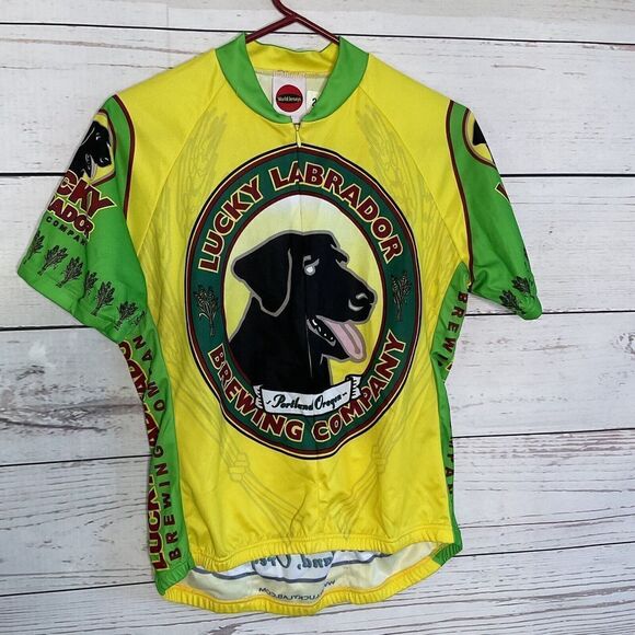 World Jerseys Men’s Cycle Jersey BIKE Shirt Size XL Green Yellow Polyester Dog** - Picture 1 of 12